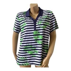 Lillie Green Golf Polo Shirt Womens XL Striped Floral Stretch Short Sleeve Top
